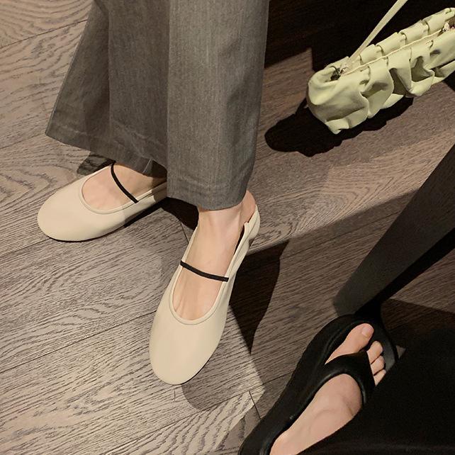 Sheepskin Version~ Minimalist One-word Belt Leather Soft-soled Mary Jane Single Shoes Women's Small Heel Ballet Shoes Small Leather Shoes Laden Shoes