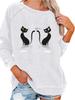 Ladies Spring/Fall Sweatshirt Women's Fashion Cat Print Top Oversized Pullover Sweatshirt