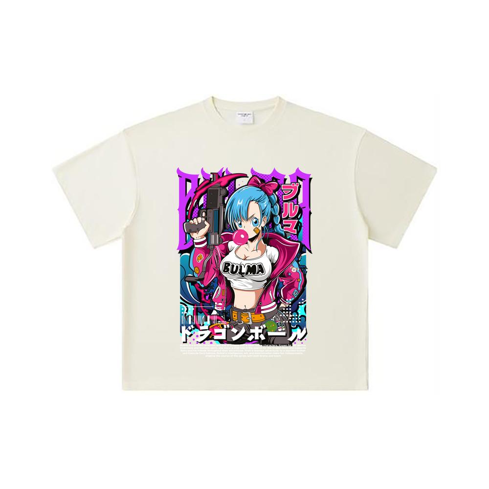 260 GSM Double Yarn 32 Count 100% Cotton Dragon Ball V66 Bulma Print Unisex Heavy Cotton T Shirt