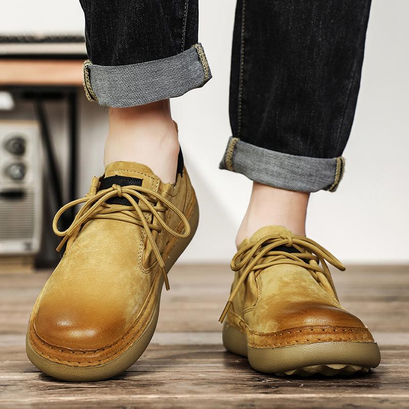 Retro Low-Top Schuhe Herrenschuhe Stil Leder Herbst Neu Lässige Lederschuhe Herren Weiches Leder Weiche Sohlen Herren Schuhe mit großem Zeh