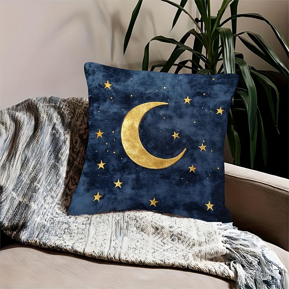 1 Pezzo Copricuscino Decorativo Luna Stellata Celeste Poliestere Stampa 2D Double-Sided Per Divano Camera da Letto Soggiorno Decorazione Regalo Celeste