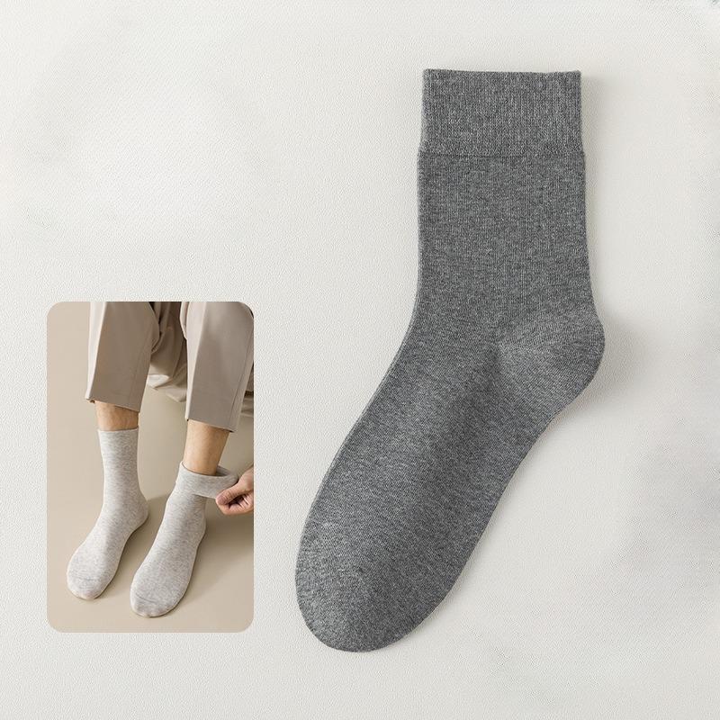 Men's Spring-Autumn Mid-Calf Sweater Cotton Socks with Wicking and Antimicrobial Properties, Pure Color, Business Use