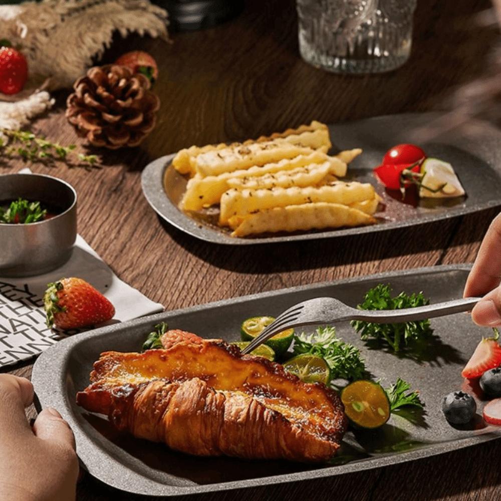 Retro Style Dinner Plate Stainless Steel Serving Tray Dessert Snack Plate  Picnic Camping