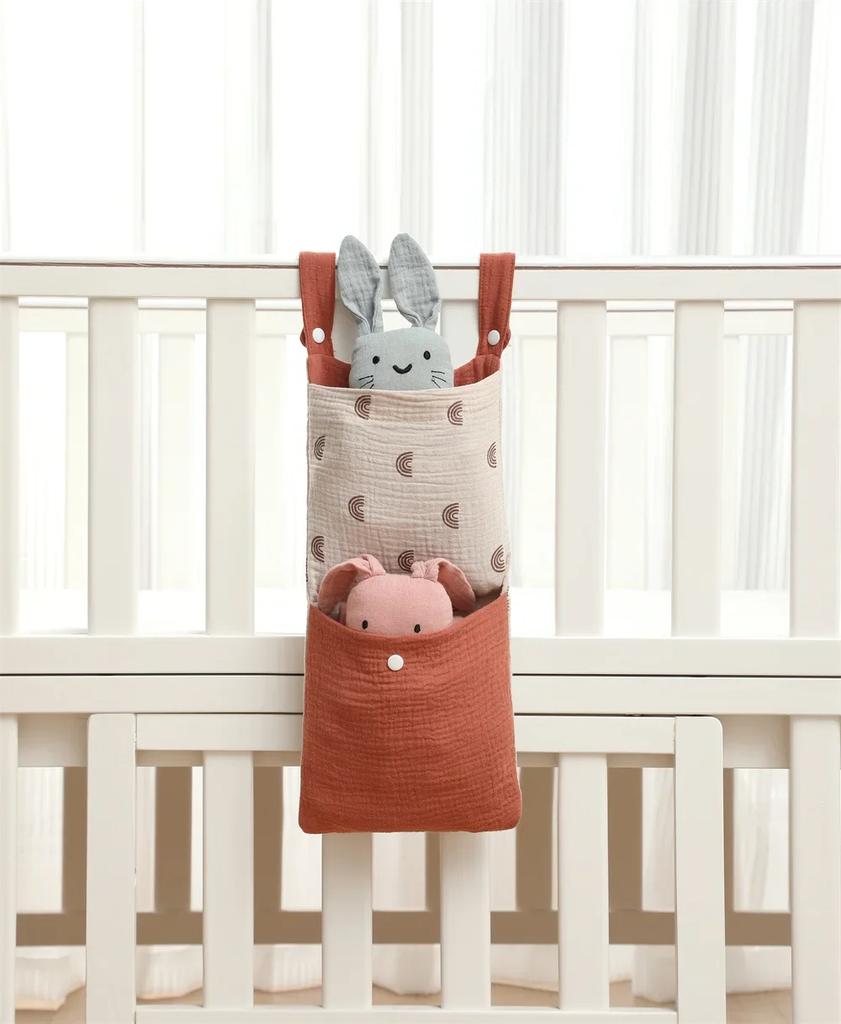 Newborn Muslin Bed Hanging Storage Bags Multi-Functional Crib Stroller Organizer Diapers Portable Bedside Hanging Bag