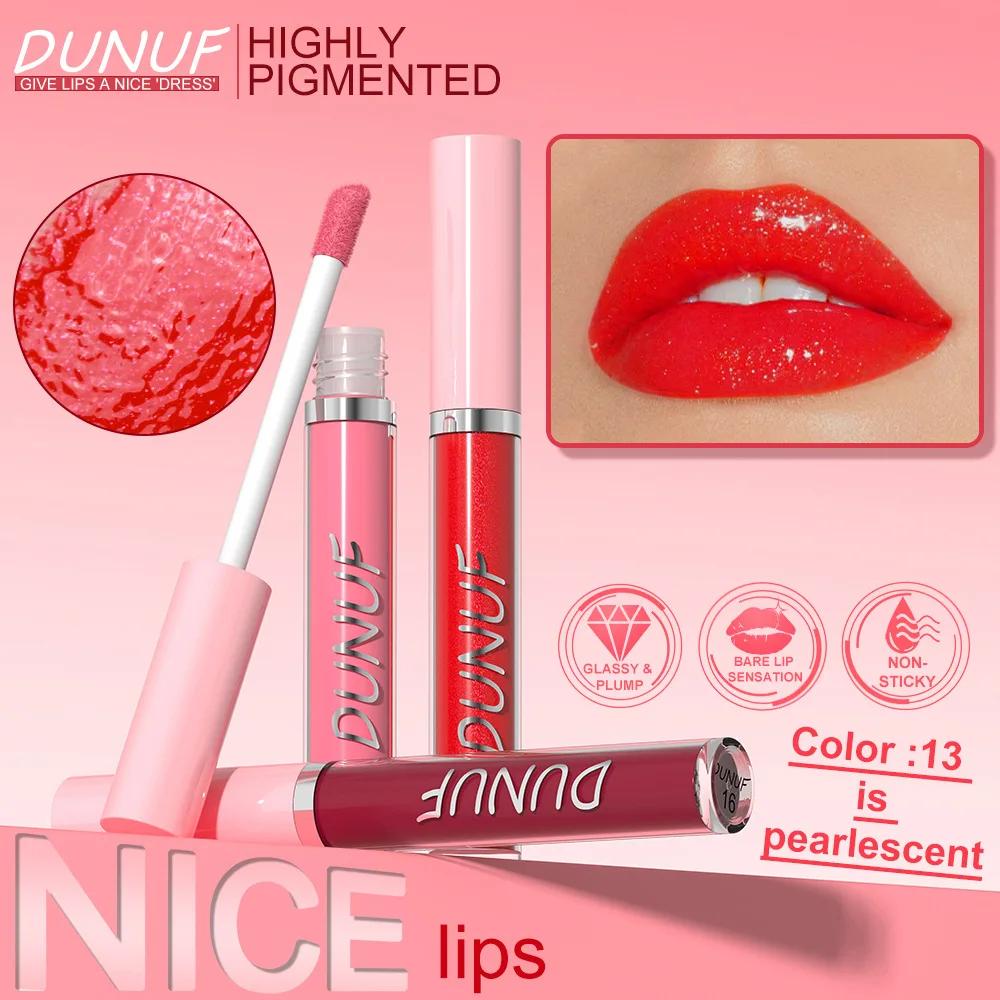 DUNUF Water Light Lip Glaze Mirror Glass Nude Pink Brown 16 Colors Highly Pigmented Lip Gloss Hydrating Sexy Red Lipstick Makeup