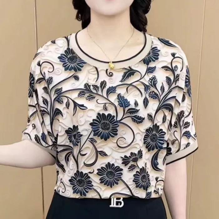 

Летняя мода Футболка больших размеров для женщин среднего и пожилого возраста - Омолаживающая, с коротким рукавом, трендовый дизайн 3XL