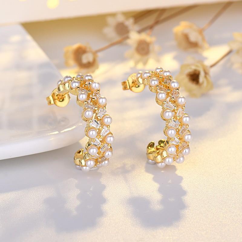 

BELLA BOX Серьги-пусеты в форме дуги с жемчугом, как у знаменитостей, игла из стерлингового серебра S925, микро-паве, серьги в стиле светской львицы золотой