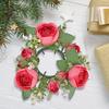 Pillar Candle Ring Artificial Wreath Pillar Candle Holder Greenery Rose Wreath for Easter Table Living Room Party Halloween