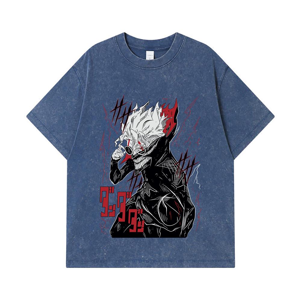 

275 GSM Washed T-shirts 100% Cotton Dandadan V28 Okarun Print Unisex Heavy Cotton T Shirt 2XL королівський синій колір
