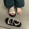 Fashion Rhinestone Buckle Thin Strap Open-toed Flat-soled Sandals Women's Summer Korean Version Versatile Heel Elastic Women's Strap Cool Slippers