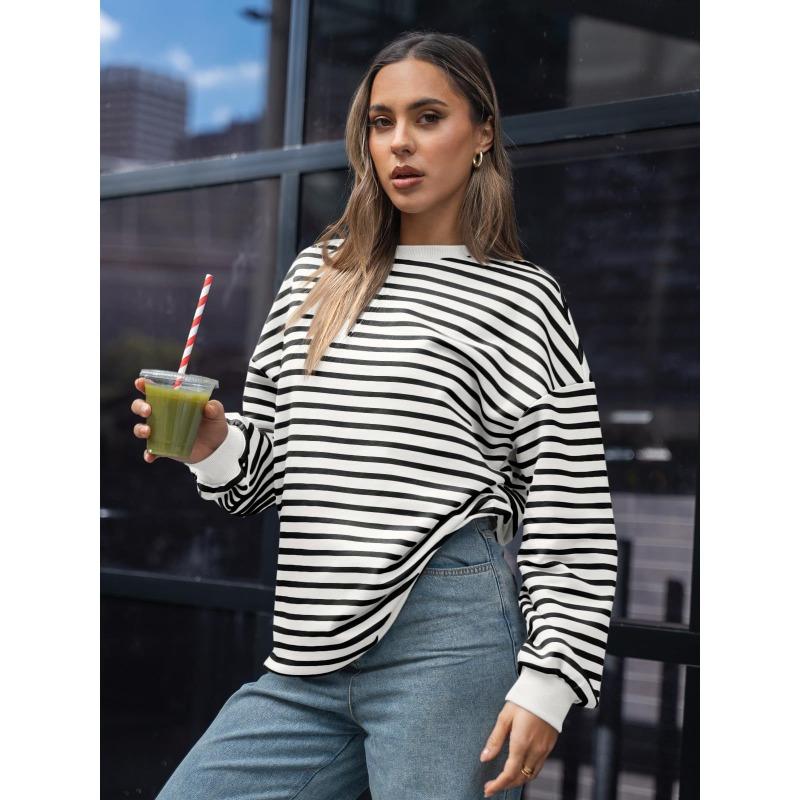 Spring Autumn Women's Plus Size Sweatshirt Striped Long Sleeve Round Neck Oversized Sweatshirt Y2K Sweatshirt