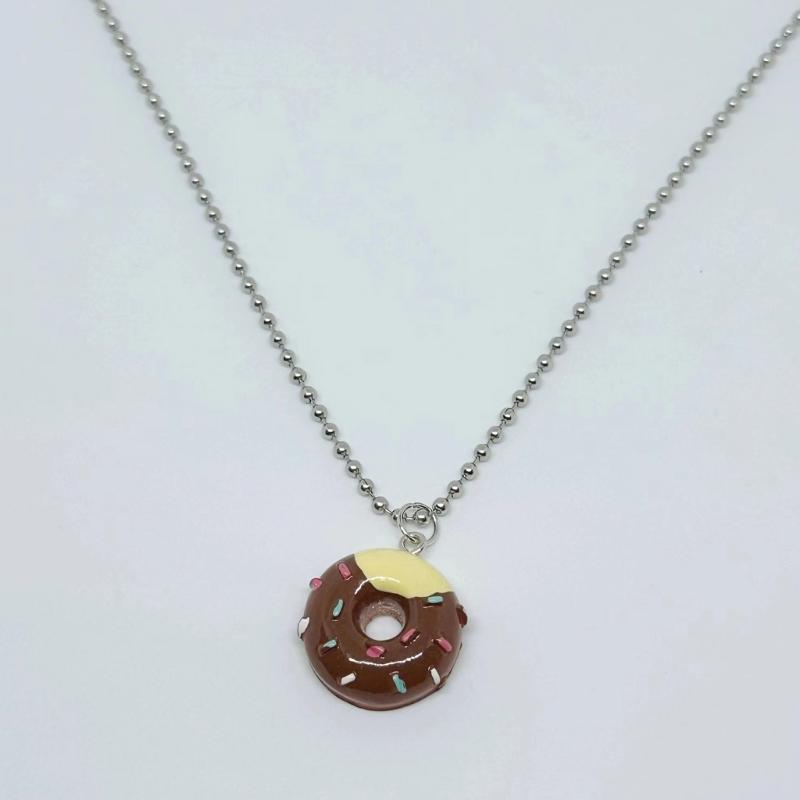 Sweet Cool Acrylic Mini Donuts Pendant Necklace Funny Choker Metal Bead Chain Charm Necklace Neck Chain Fashion Jewelry