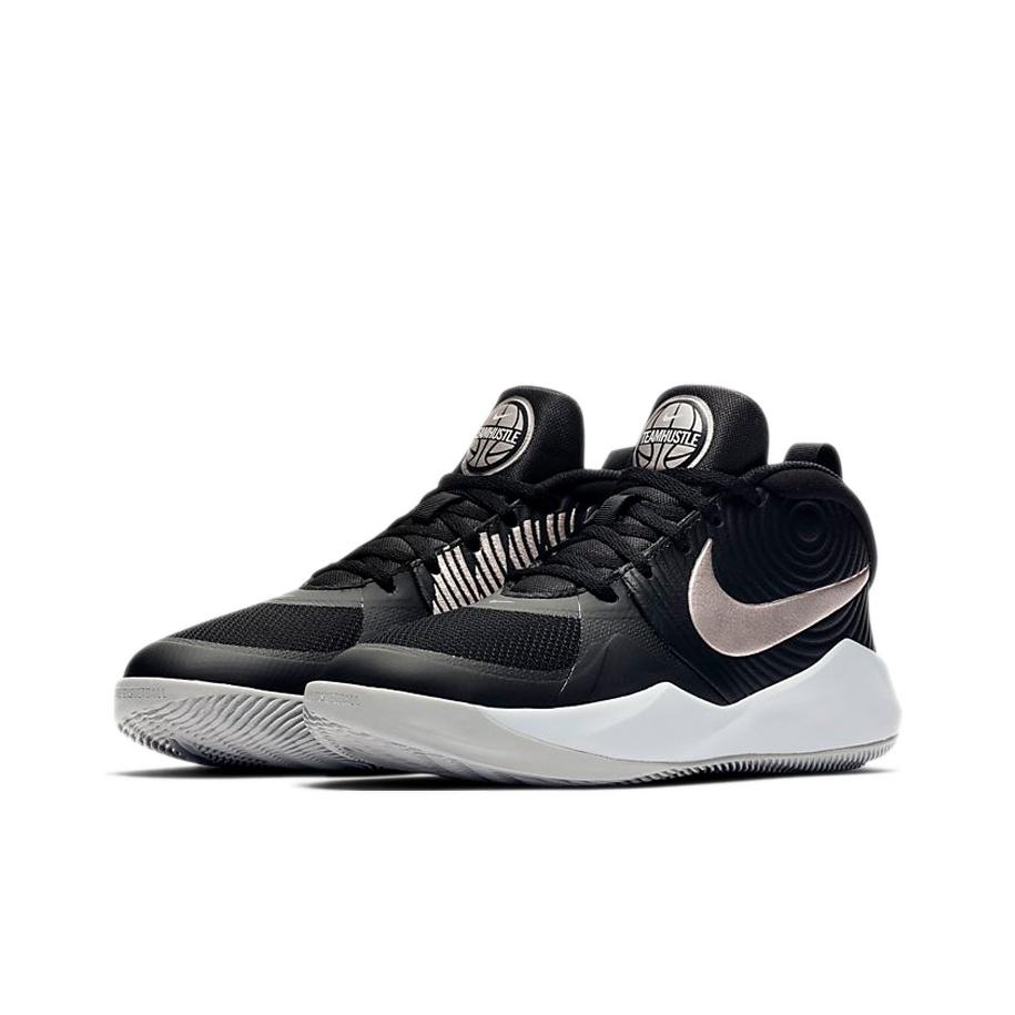 New Nike Team Hustle D 9 Cushioning, Wear Resistant Mid Top Children's Basketball Shoes Black Silver Teenagers AQ4224-001
