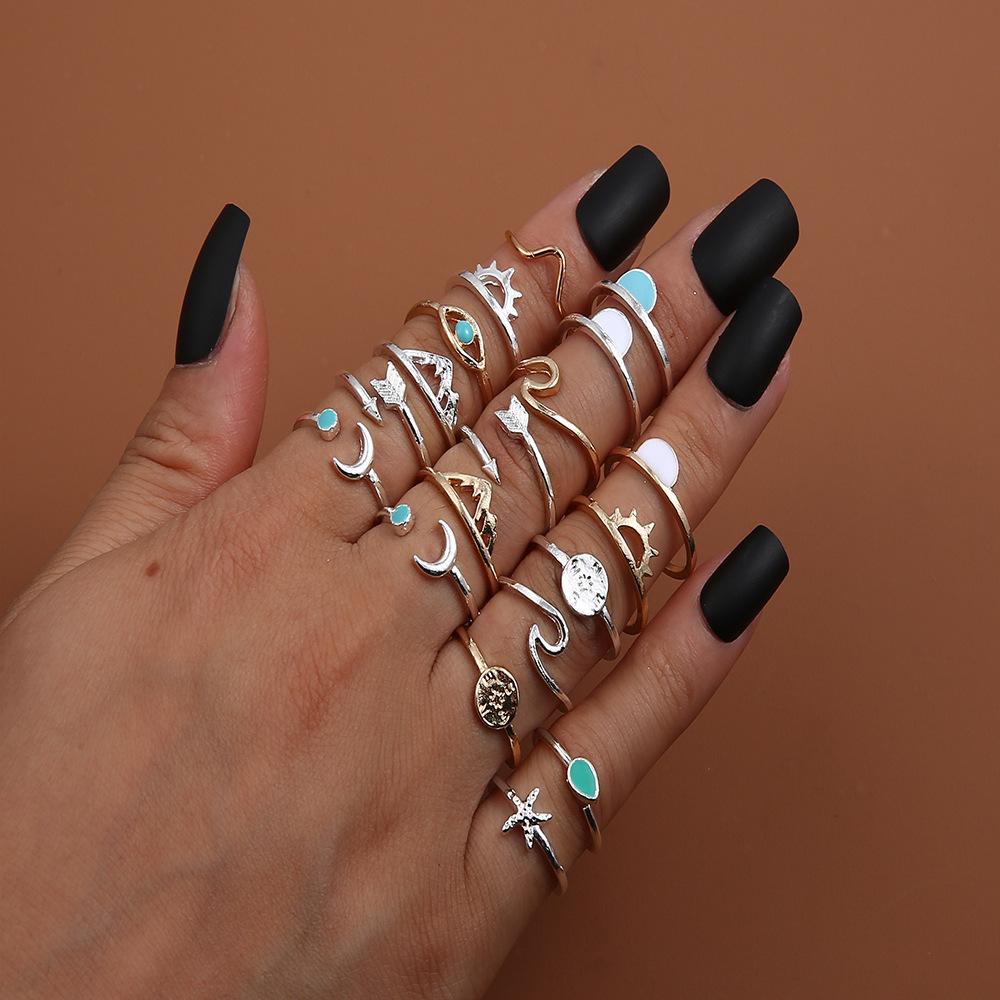 Multi-Piece Ring Set Of 19, Beach Style Women'S Jewelry.