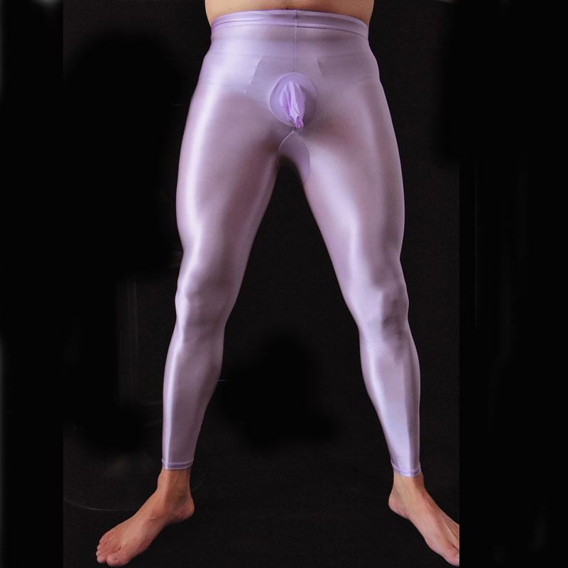 Sexy Men Cockring U Convex Pouch Stockings Open Close Sleeve Tight Stockings Sheer Shiny Glossy Pantyhose Tights Candy Color F32