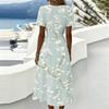 Women V Neck Waist Cinched Floral Print Short Sleeve Midi Dress Casual Summer Day Dress