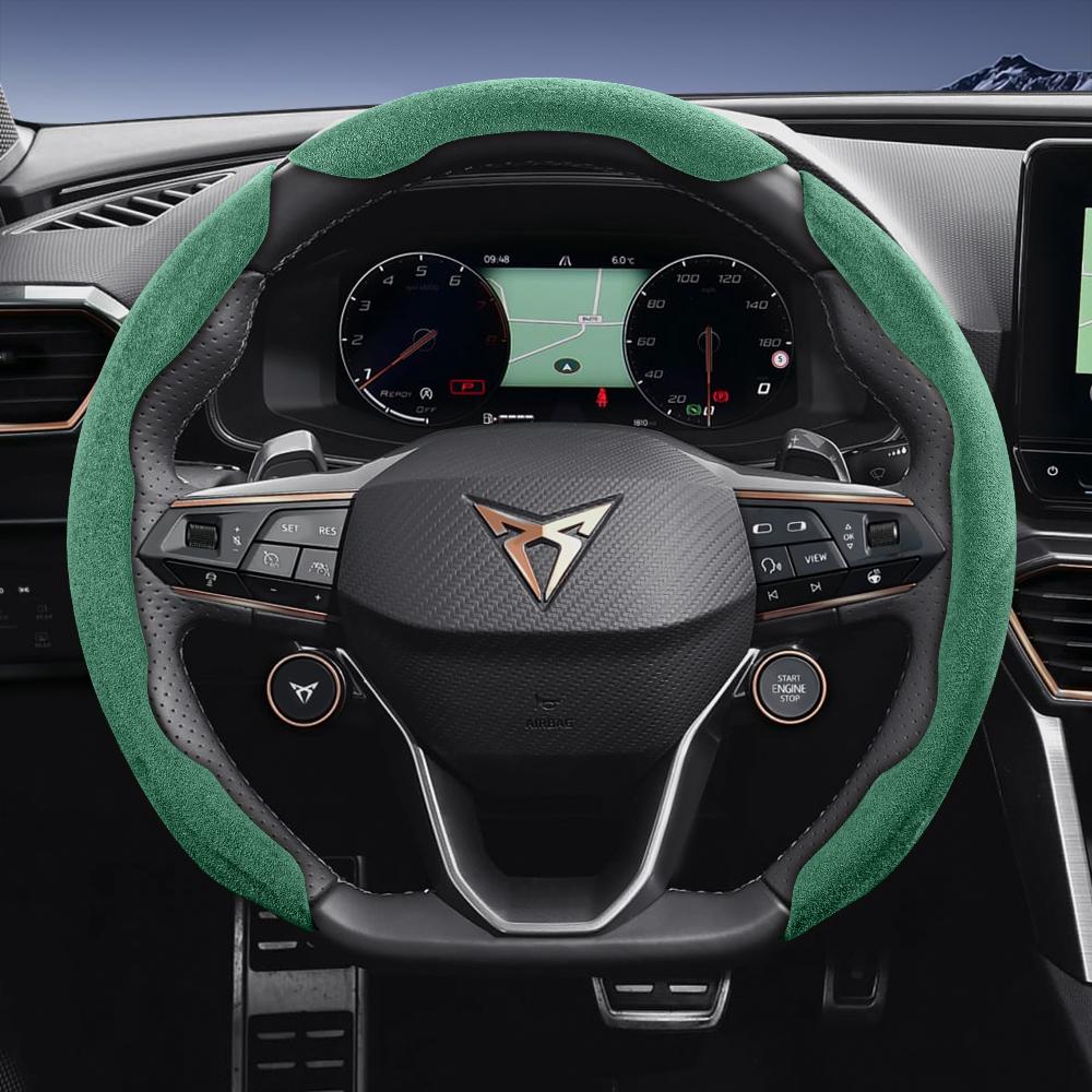 vcxja9 Suitable for Cupra Sports Suede Steering Wheel Cover with Split Snap-On Design for Models Such as Formentor, Leon Sportstourer, Born, Ateca,