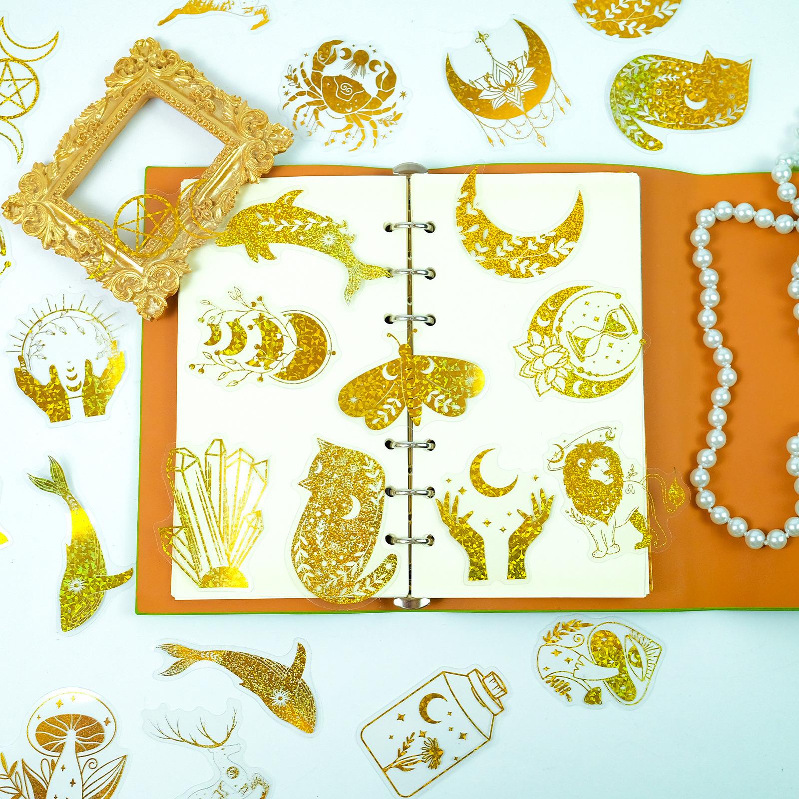 

100 Golden Laser Animal Stickers Personalized Waterproof Transparent PET Decorative Guitar Notebook Handbook