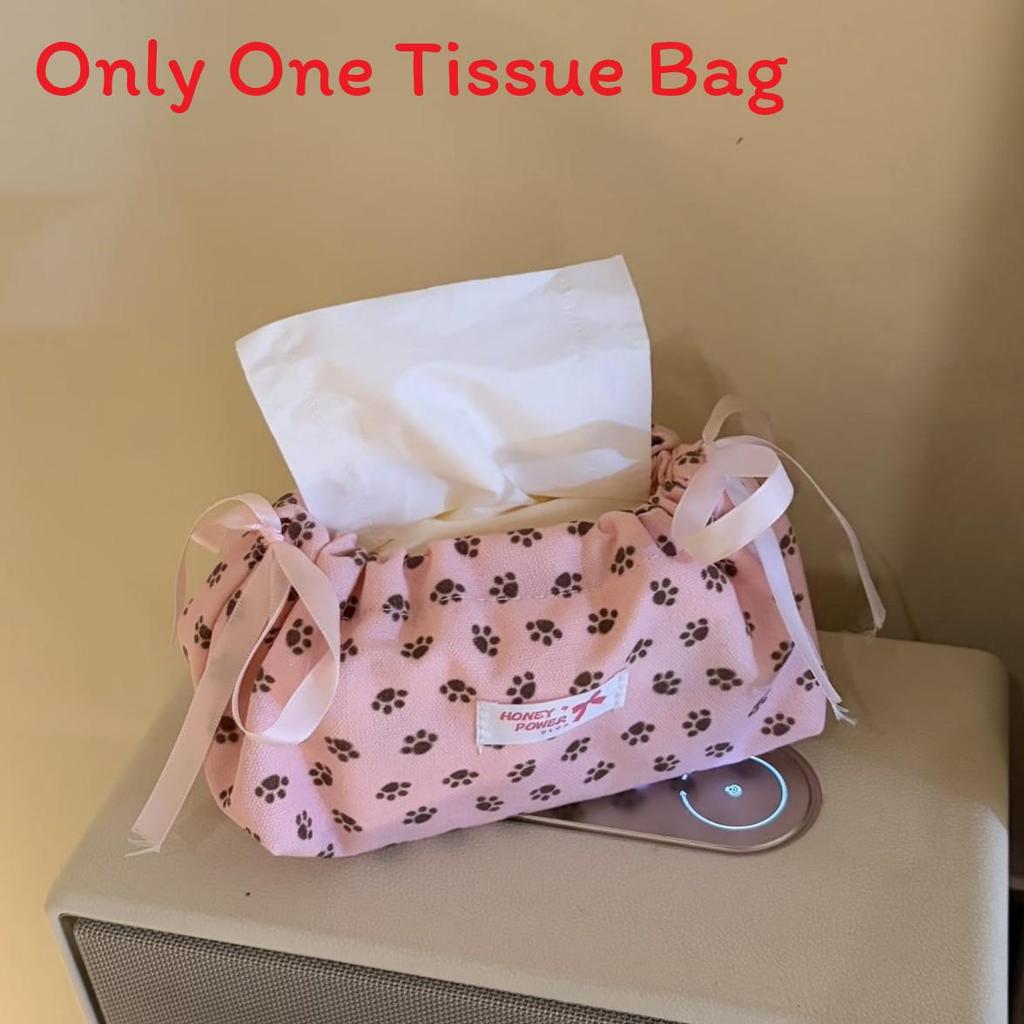 Style Floral Cloth Tissue Box Cover With Drawstring Organizer For Car And Home Decor