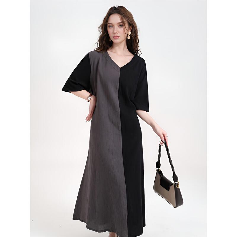 Aiyilian Symmetrical Color Block 100% Cotton Straight Dress