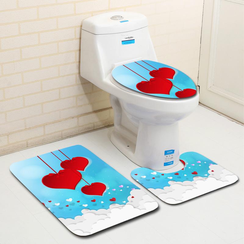 Romantic Dream Valentine'S Day Bathroom Toilet Floor Mat 3-Piece Set