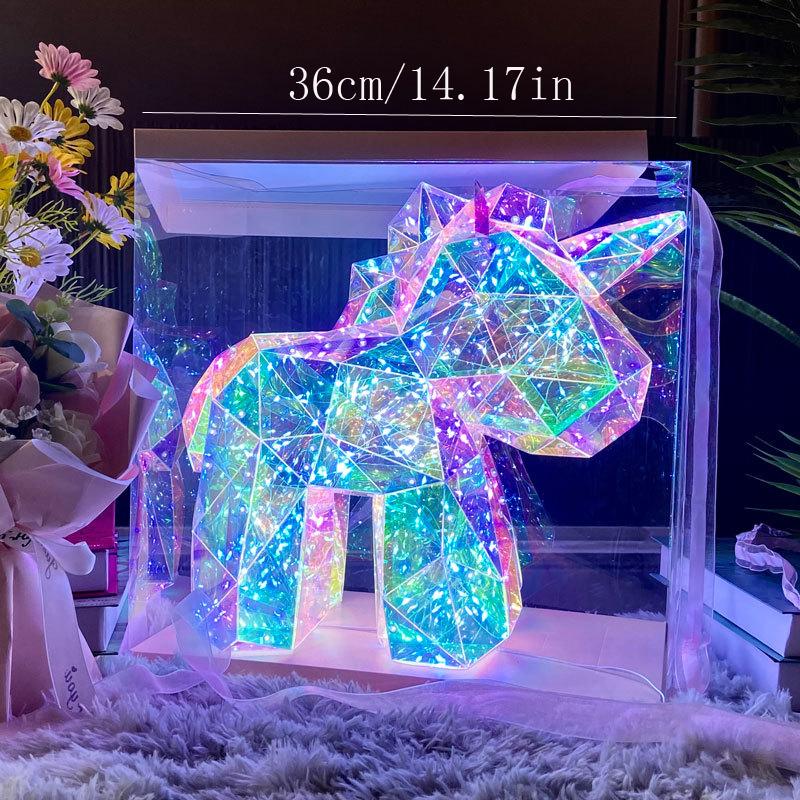Large Prismatic Iridescent Love Bear With LED Lights, Colorful Glow Indoor Decorations for Girlfriend Valentine's Day Gift