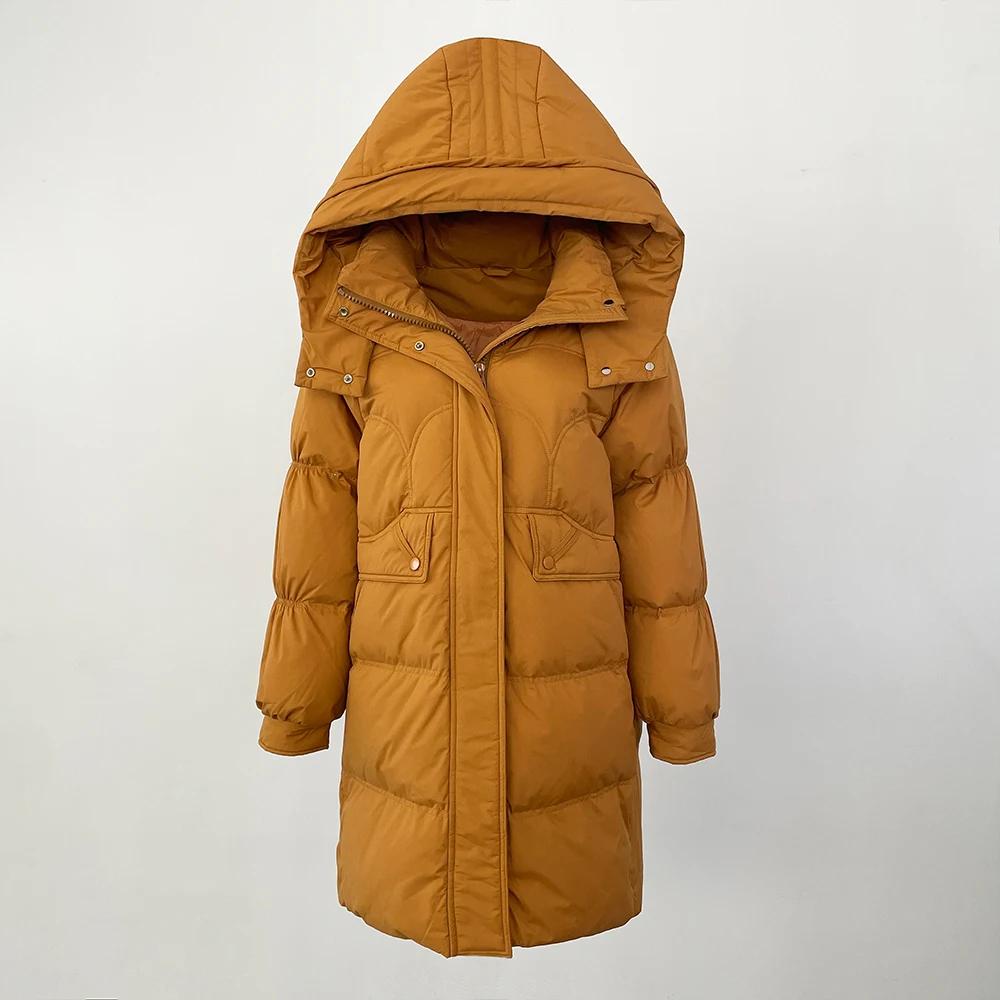 

OFTBUY Осень-зима 90% белый утиный пух теплая куртка женская пуховик средней длины пальто утолщенное теплое корейский стиль свободное пальто L