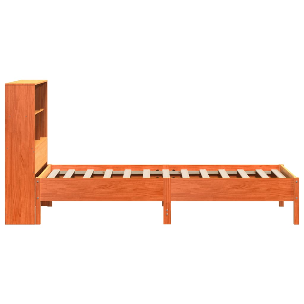 Solid Wood Bed with Shelf Without Mattress Wax Brown 75x190 cm