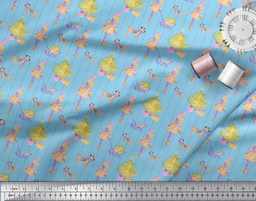 Soimoi Блакитна японська креп-атласна тканина для жінок, подарункова коробка та ялинка Різдвяний принт на метри 42 дюйми