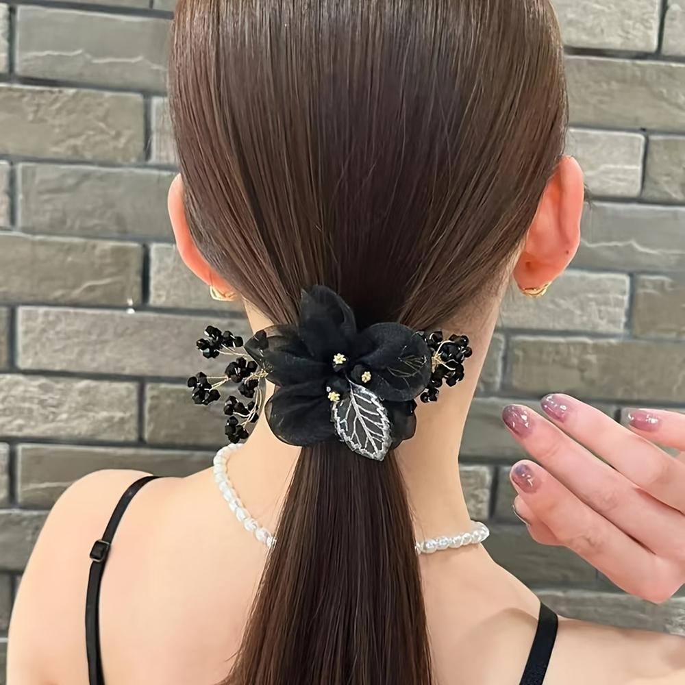 1/2pcs Fashion Lace Hair Ring Retro Embroidered Leaf Mesh Ponytail Headband Daily Matching Women's Perfect Gift Hair Accessories