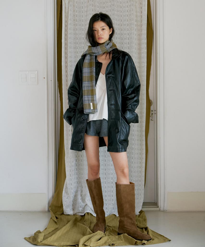 Poeteuseoul Autumn Check Muffler_Olive
