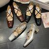 Square Heels Mary Janes Square Toe Med Heels Flats Spring/Autumn Solid Color Women's Shoes Buckle Strap Fashion Ladies Shoes