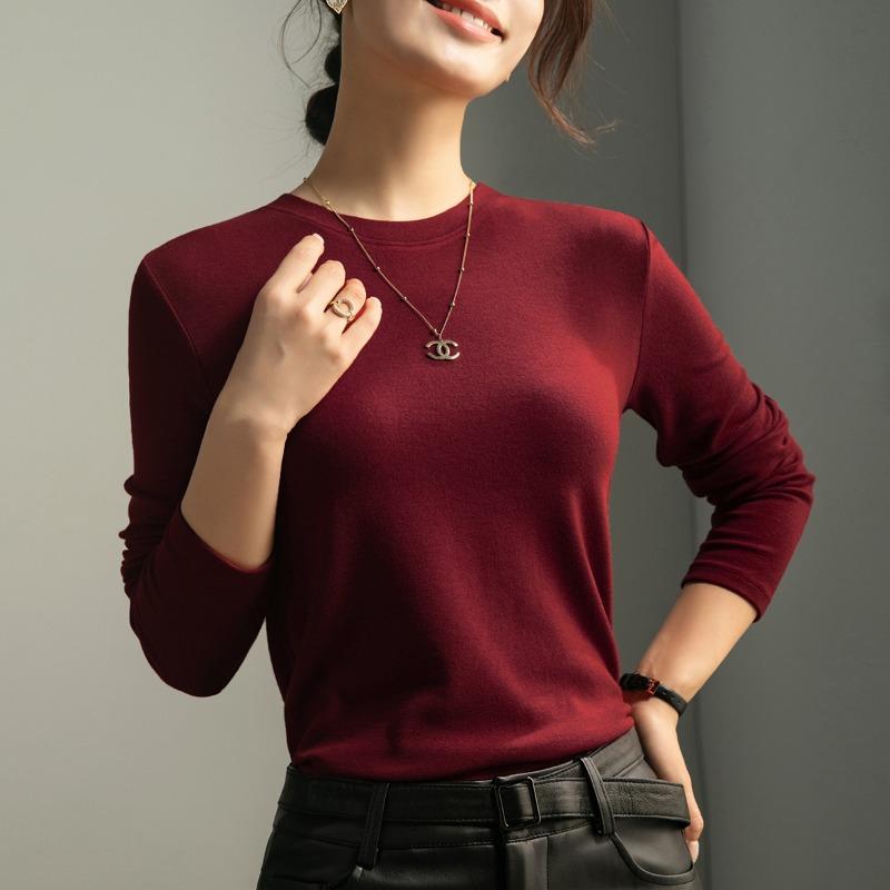 

Crew neck wool t-shirt women s autumn inner bottoming shirt new early autumn thin long-sleeved temperament top women M