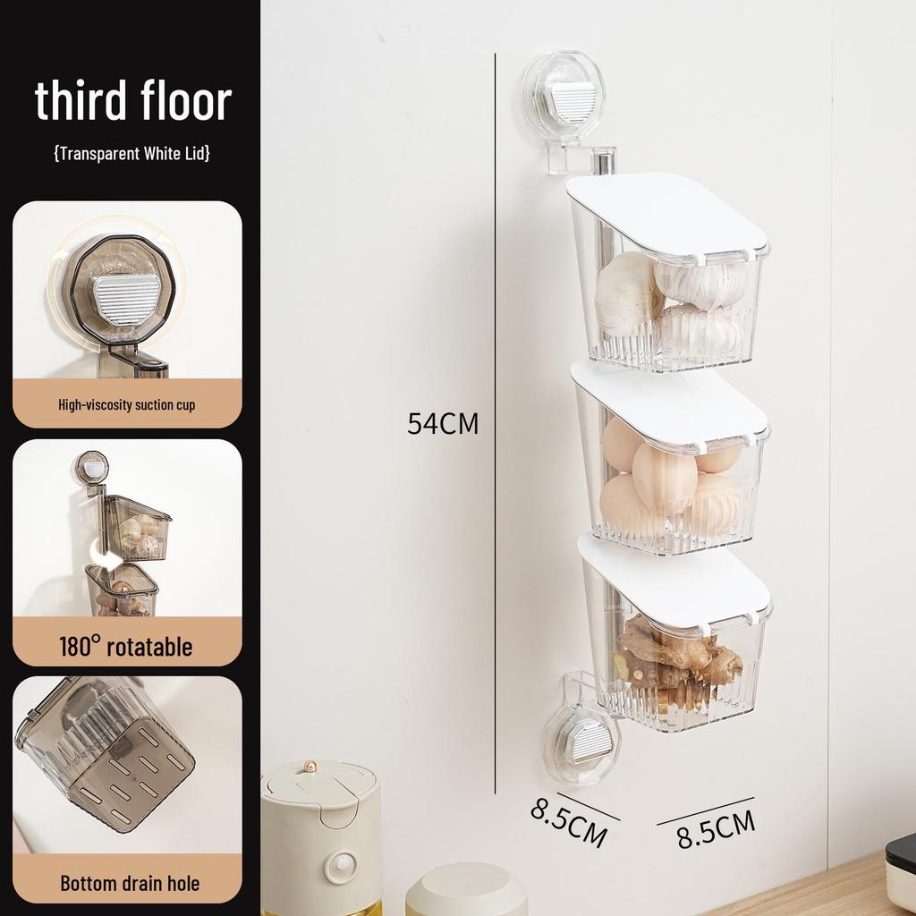 Multifunktionell Väggmonterad Köksförvaringslåda med Lock - Hålfri Transparent Sugkoppshållare för Grönsaker