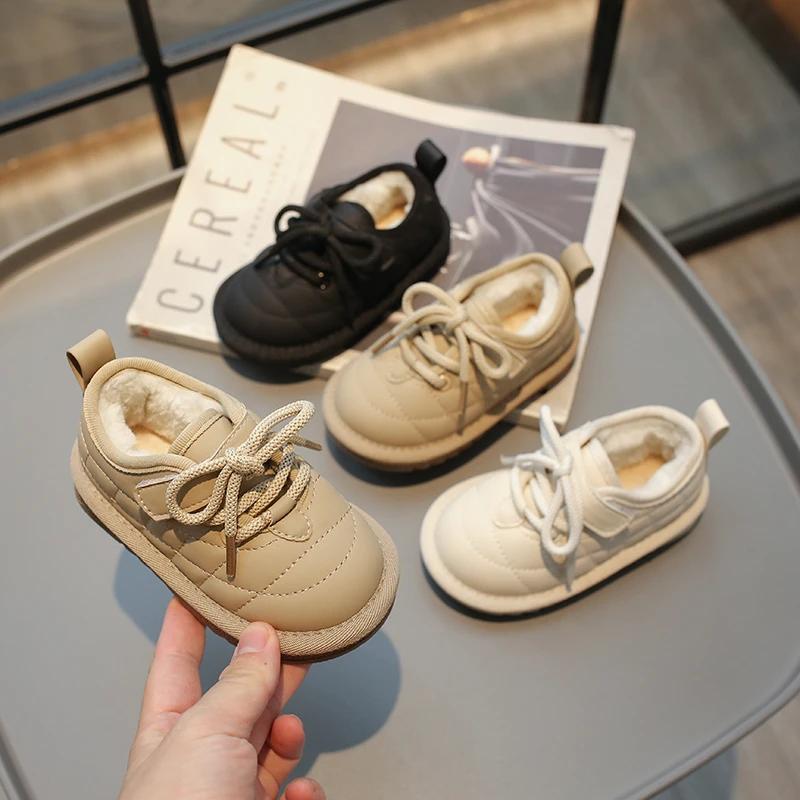 2024 New Girls Flats Fashion Kids Casual Shoes Solid Color Children Platform Loafers Warm Cotton Shoes Soft Breatheable Cute PU