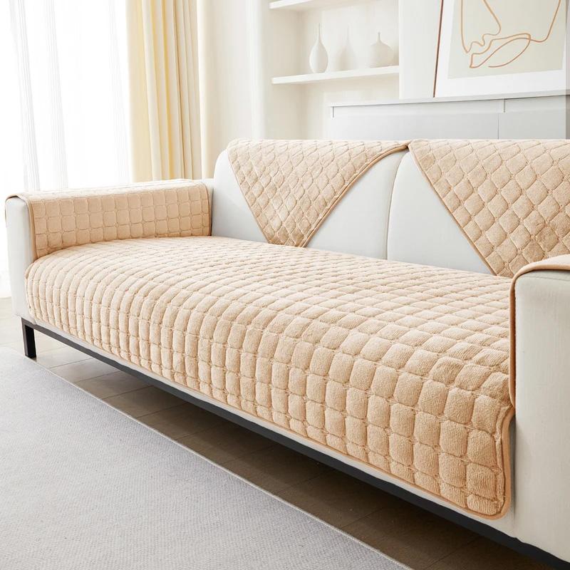 Solid Color Non-slip Sofa Cover Thicken Soft Plush Sofa Cushion Towel for Living Room Furniture Decor Slipcovers Couch Covers