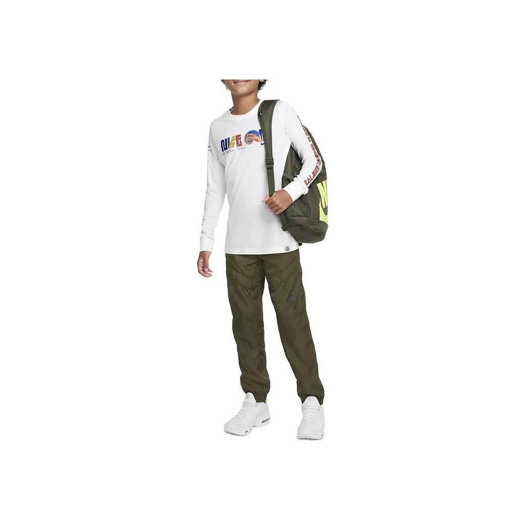 Nike Letter Print Long Sleeve Crew Neck T-Shirt Kids Tops White DX9531-100