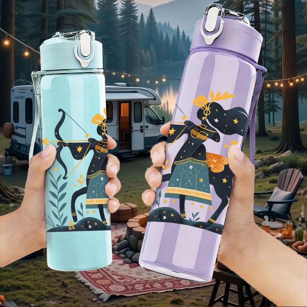 1PC Archer Lady Illustration 750ml Color Plastic Sports Water Bottle Leakproof Flip Straw Lid Suitable for Sports Office Home Use
