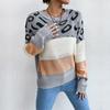 Vintage Fashion Elegant Casual Autumn and Winter Women's Long-sleeved Leopard Hit Color Knitted Sweater