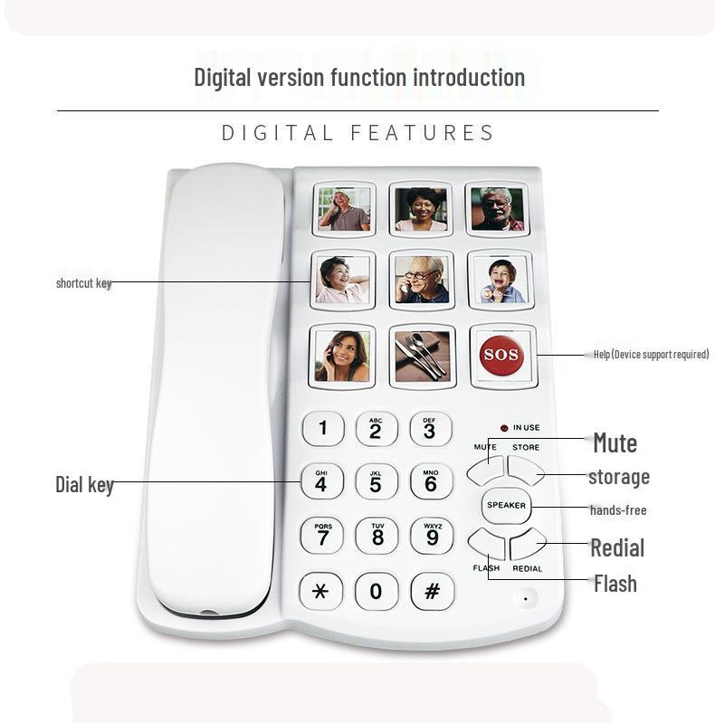 Elderly Wired Phone with One-Key SOS, Speed Dial, and Adjustable Volume