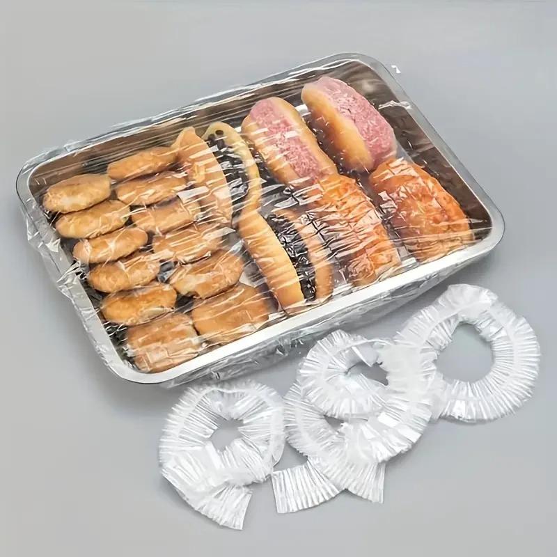 

50pcs Reusable PE Elastic Food Covers - Stretchable Plastic Lids for Bread, Fruits, Snacks | Durable Transparent Seal