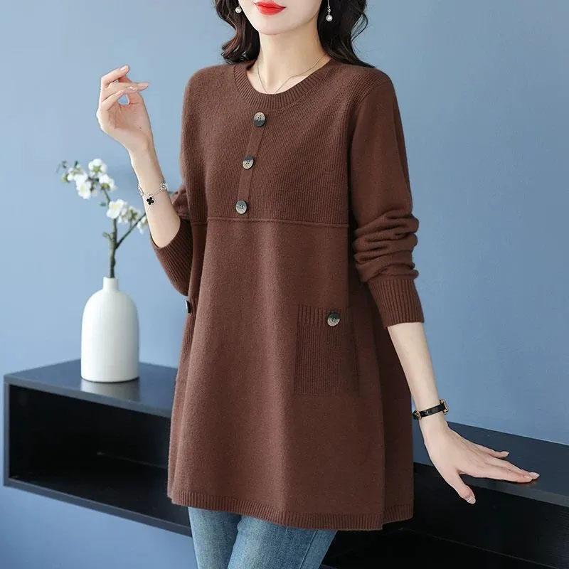 

Женский свитер Осень Зима Утепленный Теплый Вязаный Эластичный С Длинным Рукавом Оверсайз Топы XXXXL коричневый