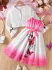 Autumn 2025 Girls' Butterfly Print Gradient Dress & White Knit Cardigan Set
