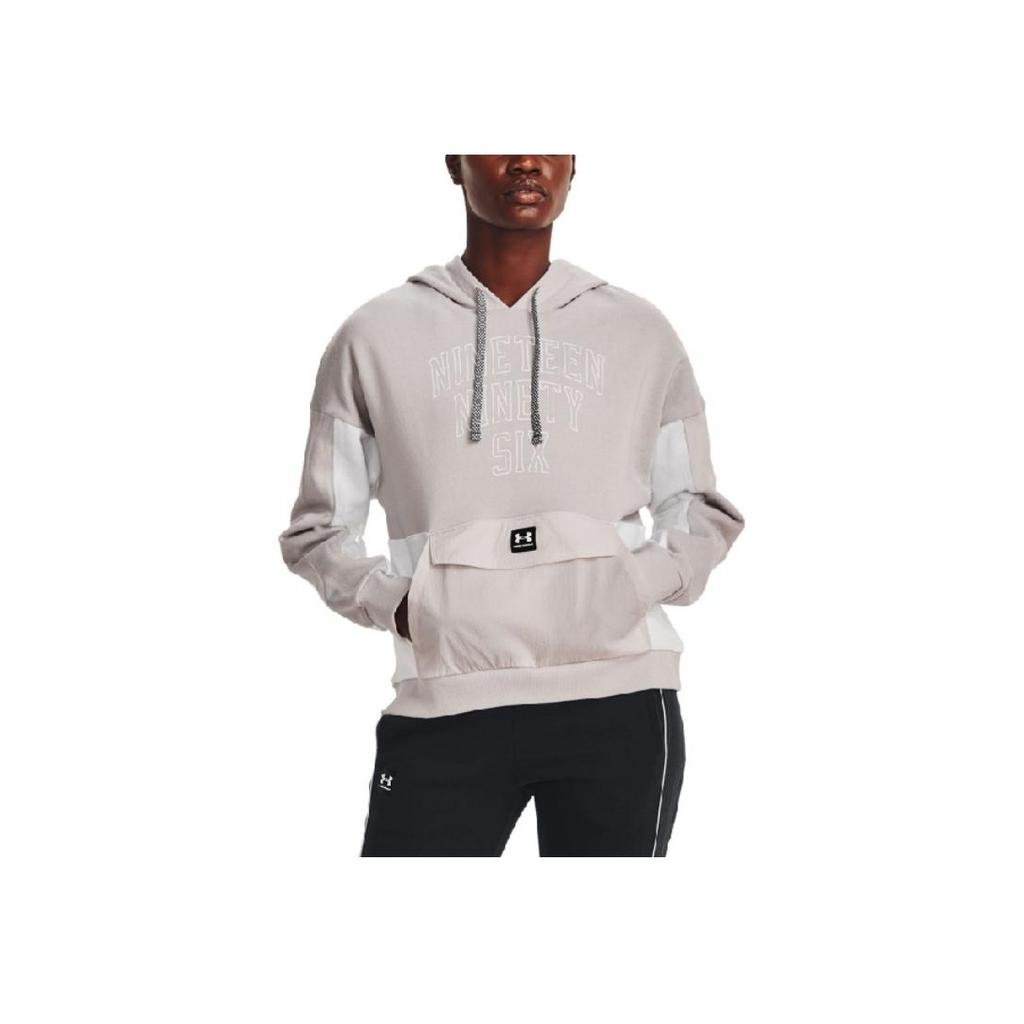 Under Armour American Vintage Letter Embroidery Color Block Hoodie Women Hoodies Gray White 1374113-592