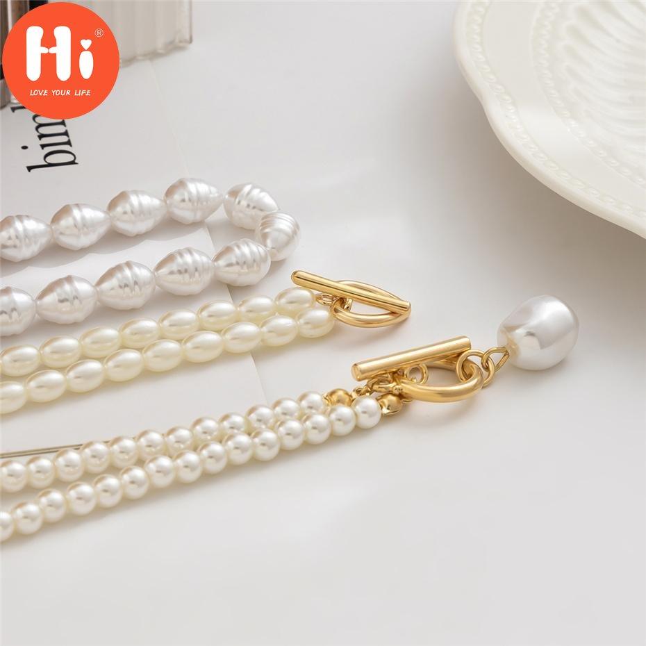 Hi Colier pentru femei Colier de perle baroc de epocă Colier cu pandantiv cu cataramă OT pentru femei Nuntă Mireasa Lanț de mărgele Accesorii pentru gât Bijuterii