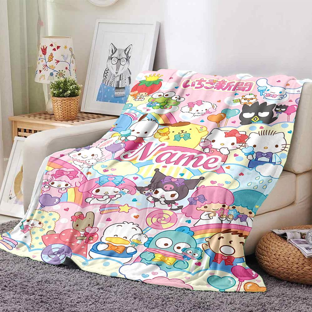 Customizable Sanrio1 Throw Blanket – Personalized Name, All-Season Cozy Snug Blanket, Machine Washable, Personalized Blanket