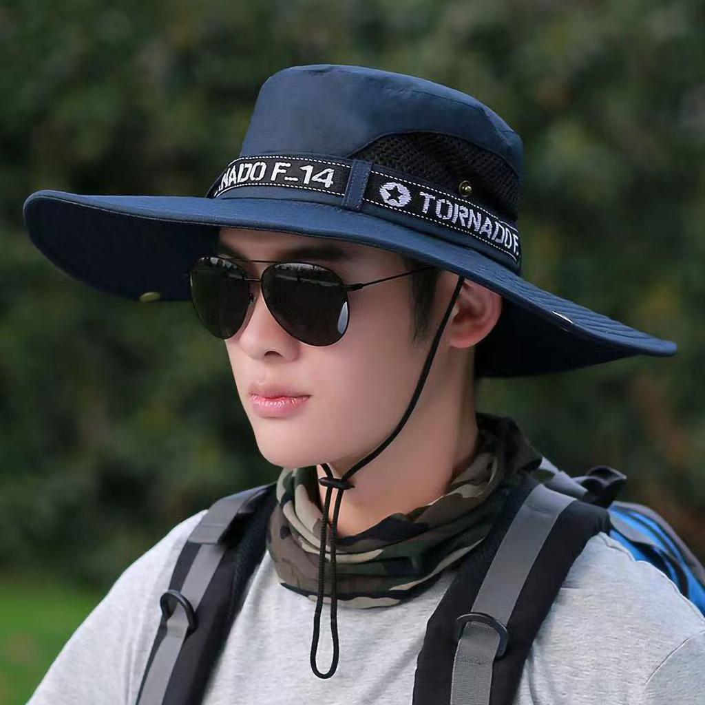 Male Sun Hat Summer Fashionable Big Brim Semi Breathable Men Fisherman Hat for Outdoor Blue