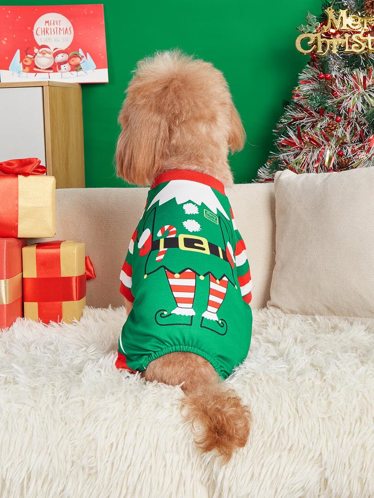 Dog COS Jumpsuit  Santa Claus Printed Soft Striped Dog Clothes  Dog Pajamas Costumes for Small Medium Puppy Dog Cat Warm Apparel