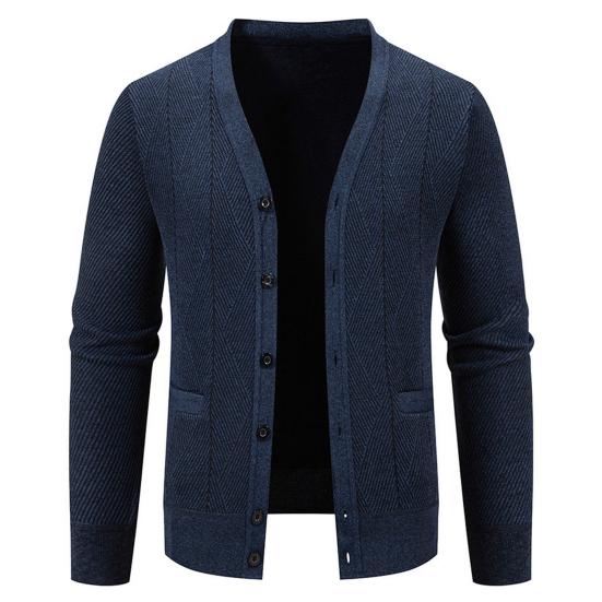 Men Knitting Cardigan V-Neck Long Sleeve Buttons Placket Sweater Jacket with Pockets Solid Color Autumn Winter Knitwear