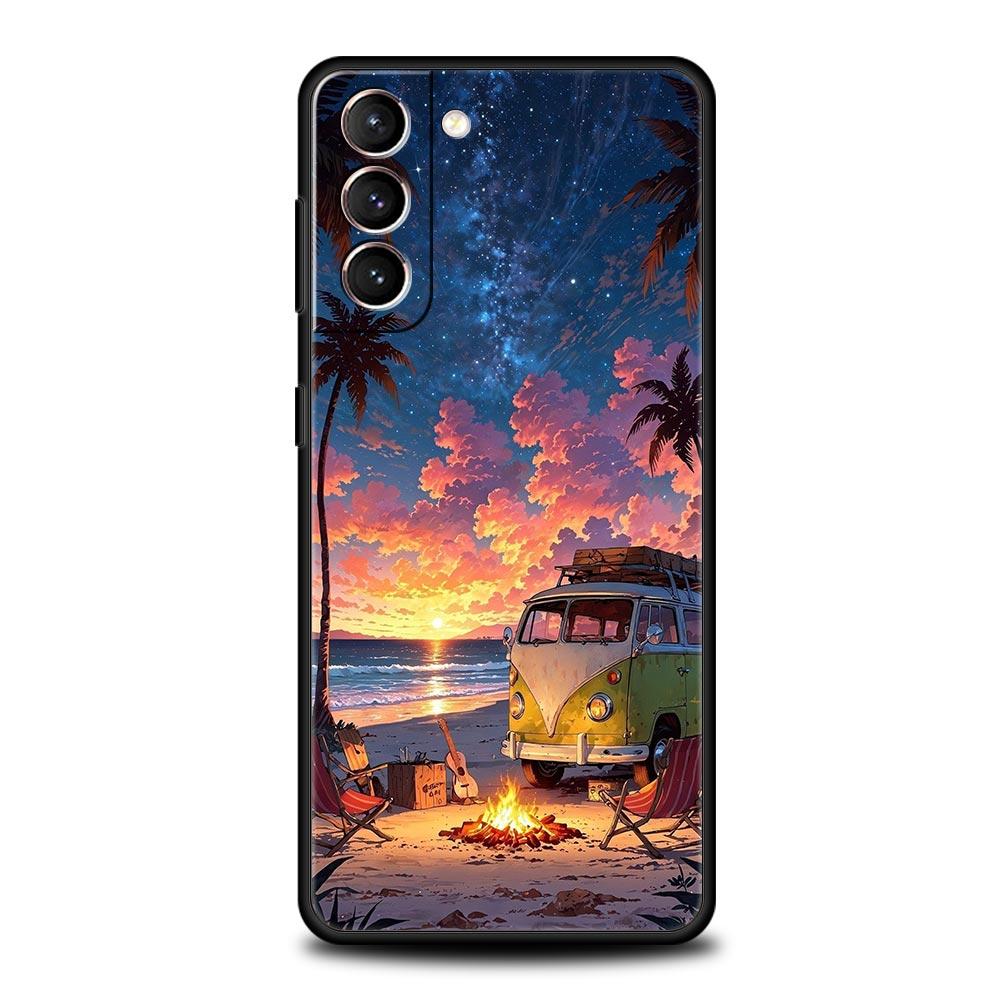Phone Case For Samsung Galaxy S25 Edge S24 S23 S22 S21 Ultra S20 FE 5G S10 S10E S9 Plus Soft Cover Combi Van Car Outdoor Camping